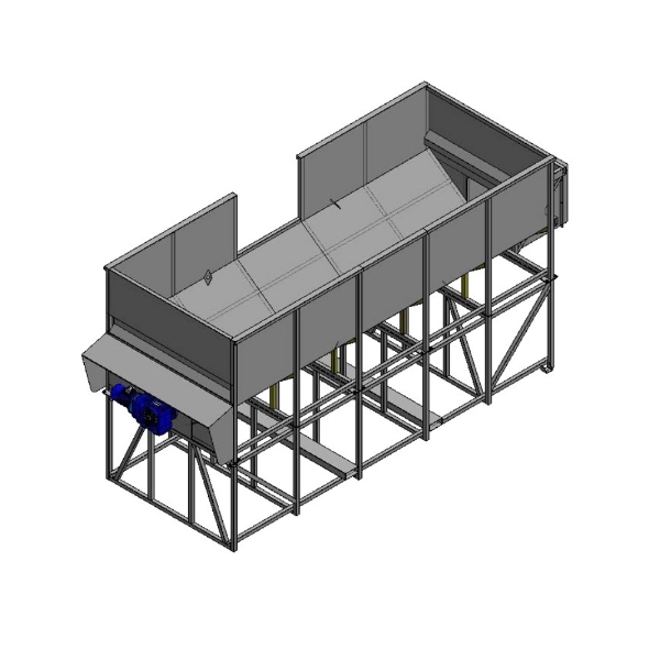 Screw tank for discharge of various types of frozen fruit from octabins